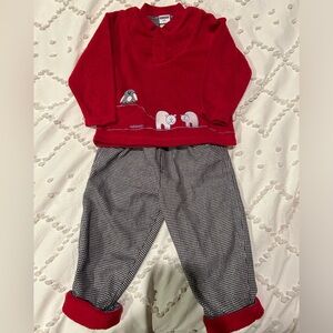 Toddler OshKosh outfit. Soft red top with coordinating plaid pants. EUC.